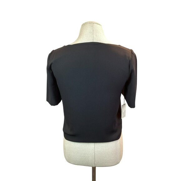 Babaton Randy Blouse Womens XS V-Neck Short Sleeve Polyester Top Black NWT - Picture 3 of 10